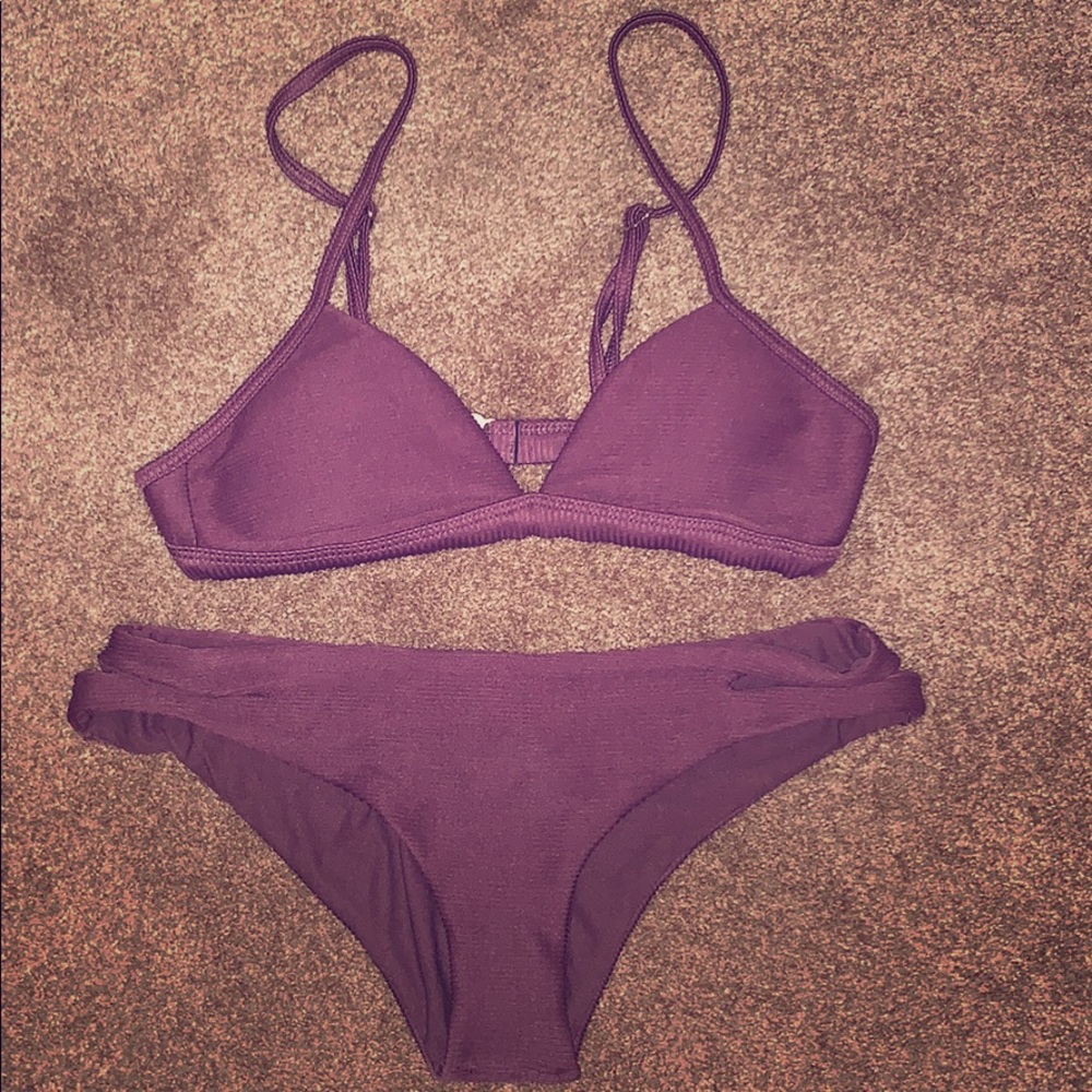 Full Tilt Triangle Ribbed Bikini Set
